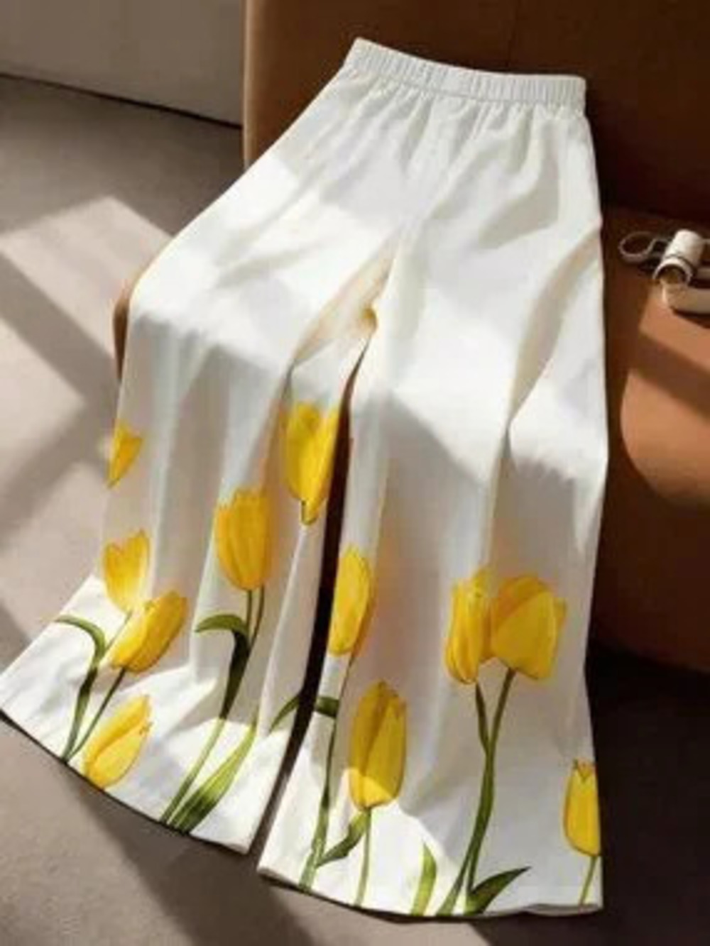 Yellow Elegant Women's Plus Size Floral Color Block wide legged Pants